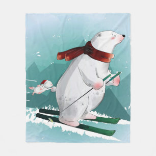 Bear Lovers   Polar Bear Skiing Funny Bear Cute Fleece Blanket