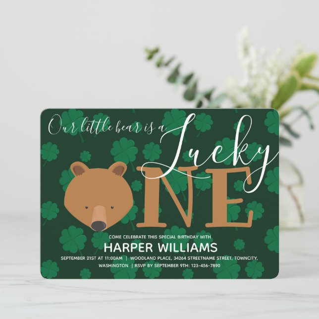 Bear Lucky One St Patrick’s Day First Birthday Invitation (Standing Front)
