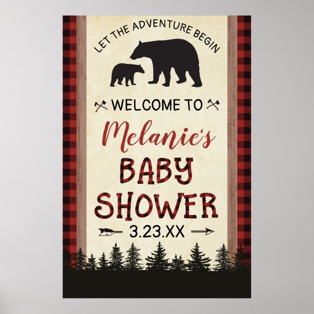 Bear Lumberjack Baby Shower Welcome Sign Poster (Front)