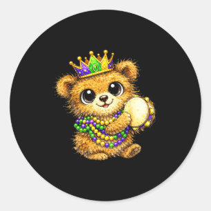 Bear Mardi Gras Nola Party Beads Cute Girls Women Classic Round Sticker