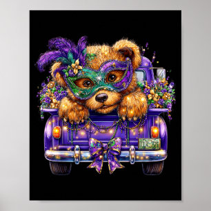 Bear Mardi Gras Truck Nola Cute Kids Boys Girls Wo Poster