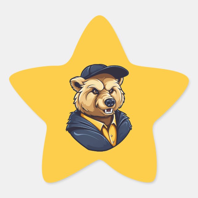 Bear Mascot | Blue & Gold - School College Team Star Sticker (Front)
