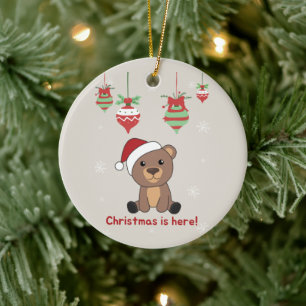 Bear Merry Christmas Winter Animals Bears Ceramic Ornament