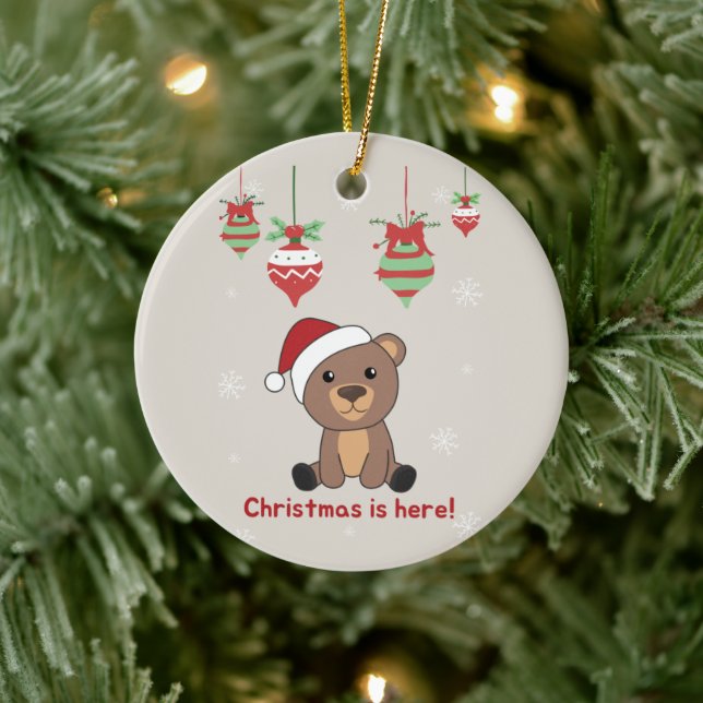 Bear Merry Christmas Winter Animals Bears Ceramic  Ornament (Tree)