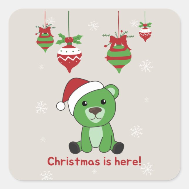 Bear Merry Christmas Winter Animals Bears Square S Sticker (Front)