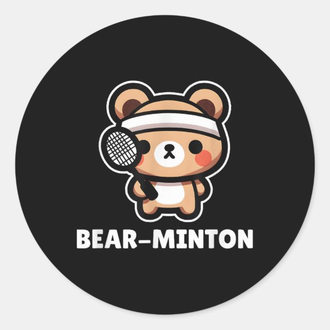 Bear-minton Cute Kawaii Cartoon Bear Cub Badminton Classic Round Sticker (Front)