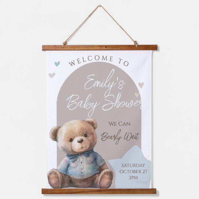 Bear Modern Boho Beige Baby Shower Hanging Tapestry (Front)