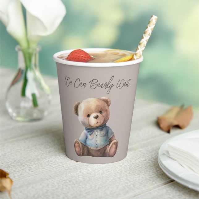 Bear Modern Boho Beige Baby Shower  Paper Cups (Insitu)
