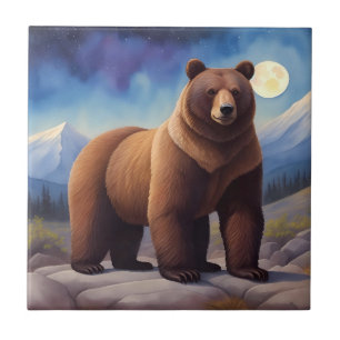Bear Moonlight Mountain Wild Animal Ceramic Tile