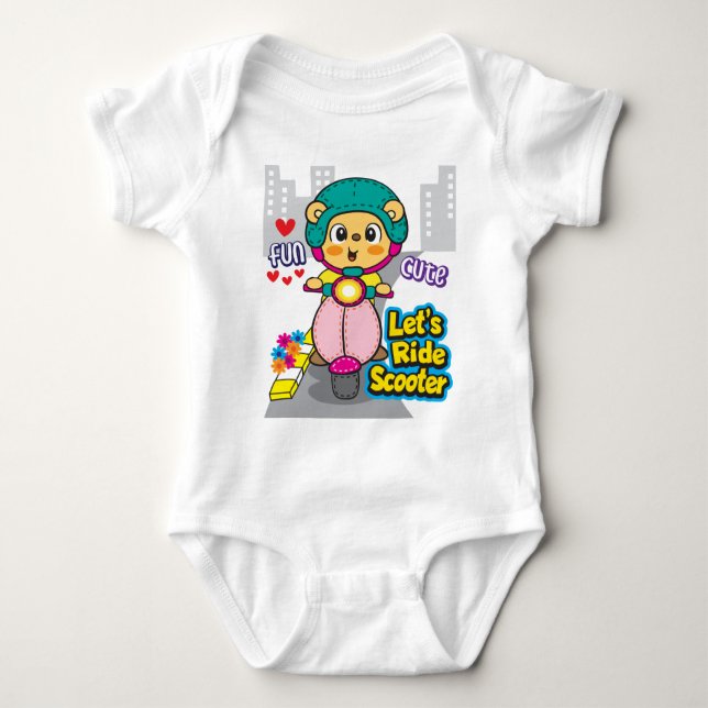 Bear motorcycle  baby bodysuit (Front)