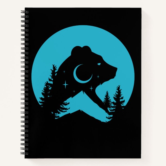 Bear Mountain Night Forest Silhouette Notebook (Front)