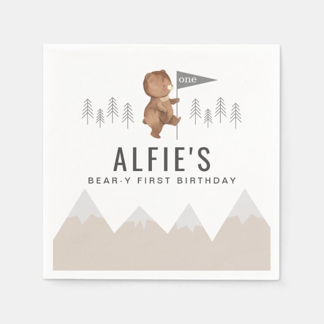 Bear Mountains First Birthday Napkin (Front)