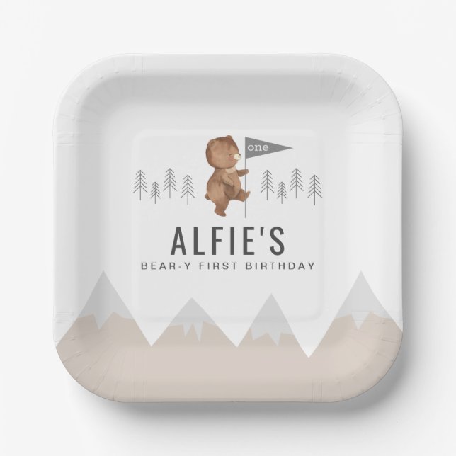 Bear Mountains First Birthday Paper Plate (Front)