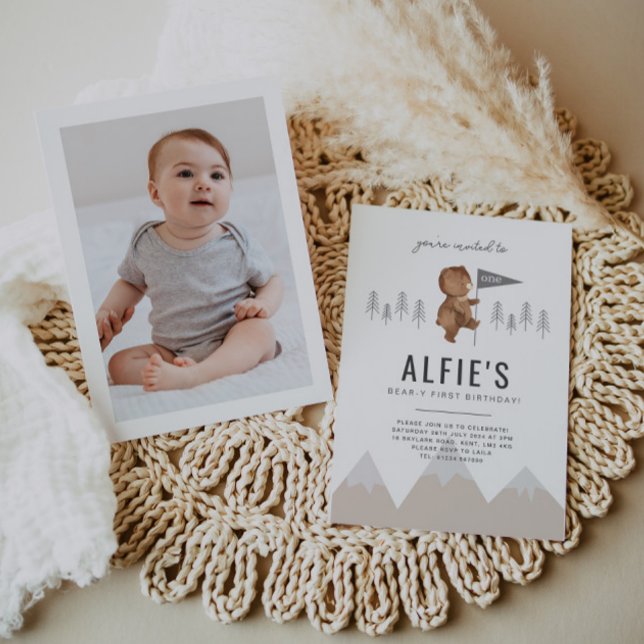 Bear Mountains First Birthday Photo Invitation (Creator Uploaded)