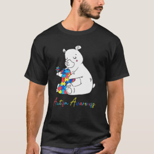 Bear Mum Autism Awareness Hugging Puzzle Ribbon Pi T-Shirt