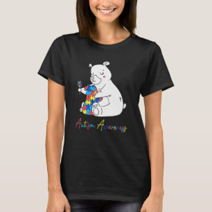 Bear Mum Autism Awareness Hugging Puzzle Ribbon Pi T-Shirt