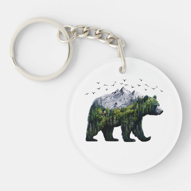 Bear Nature Forest Mountains Key Ring (Front)