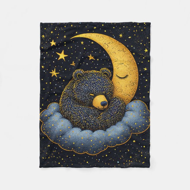 Bear nestled in a fluffy cloud fleece blanket (Front)