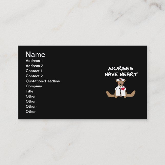 Bear Nurses Have Heart T-shirts and Gifts Business Card (Front)