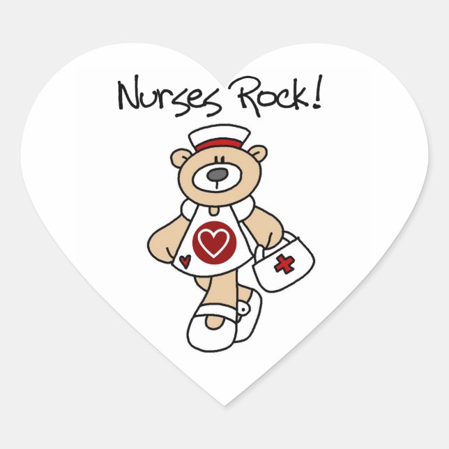 Bear Nurses Rock T-shirts and Gifts Heart Sticker (Front)