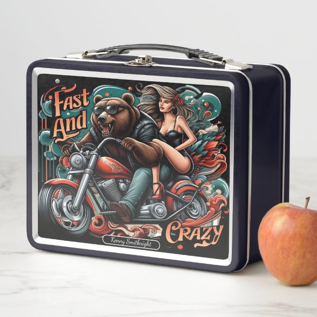 Bear on a Bike With Buddy Metal Lunch Box (In Situ)