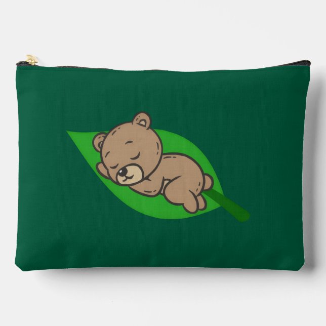 Bear on a Leaf Large Accessory Pouch (Front)
