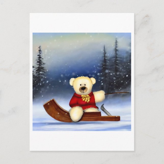 Bear on a sledge in the snow postcard (Front)
