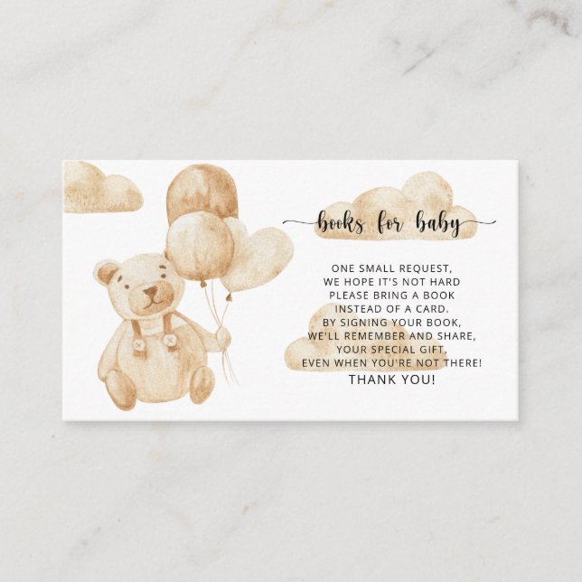 Bear on balloons books for baby ticket enclosure card (Front)