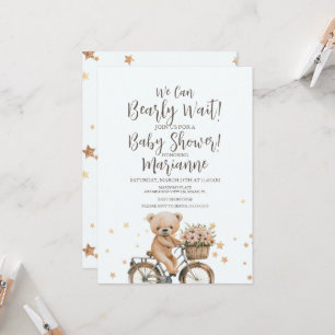 Bear on Bike Floral Baby Shower Girl Invitation