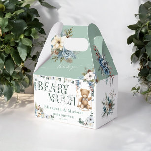 Bear On The Way Blue Flower Sage Green Shower Favour Box