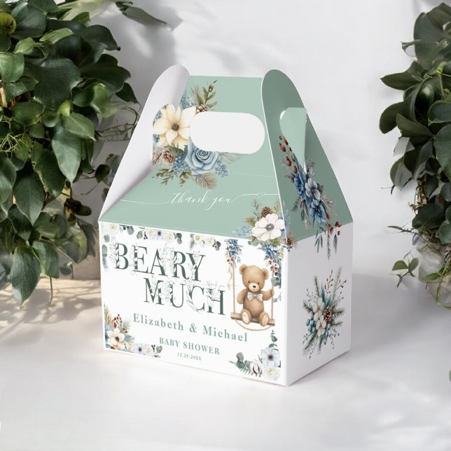 Bear On The Way Blue Flower  Sage Green Shower Favour Box (Creator Uploaded)