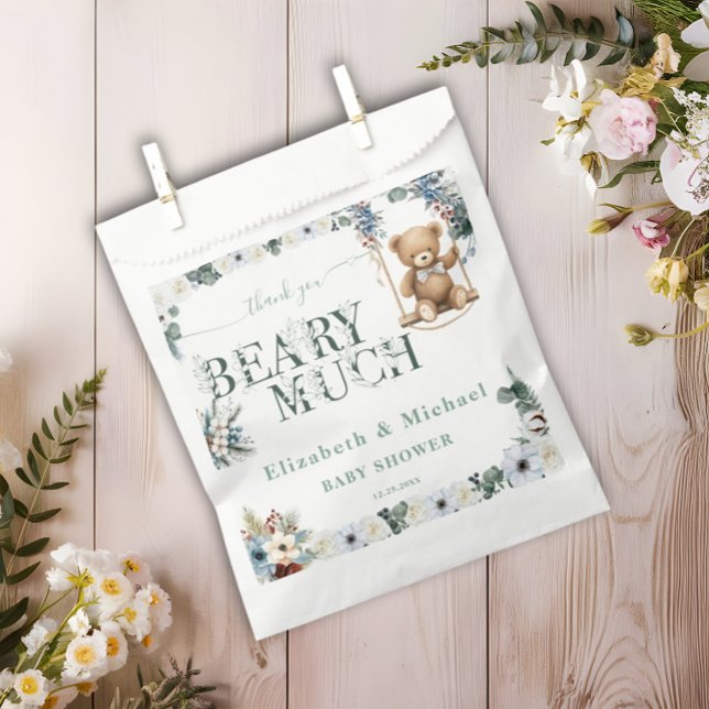 Bear On The Way Floral Sage Green Neutral Shower   Favour Bag (Creator Uploaded)