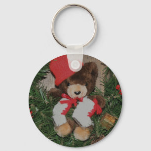 Bear On Wreath Christmas Holiday Keychain