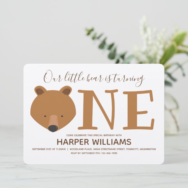 Bear One Animal First Birthday Invitation (Standing Front)