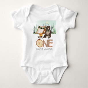 Bear One Happy Camper Baby 1st Birthday Outfit Bodysuit