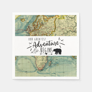 Bear Our Greatest Adventure Black and White arrow Napkin