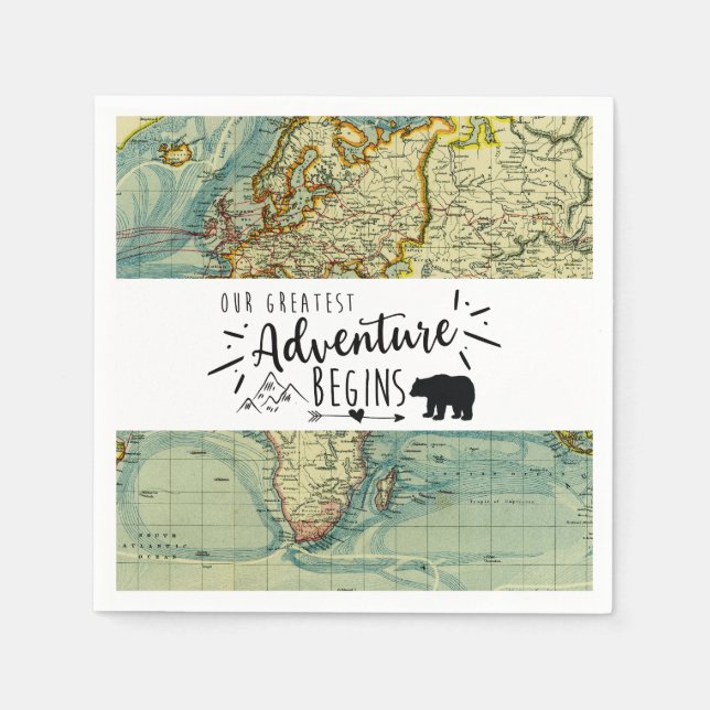 Bear Our Greatest Adventure Black and White arrow Napkin (Front)