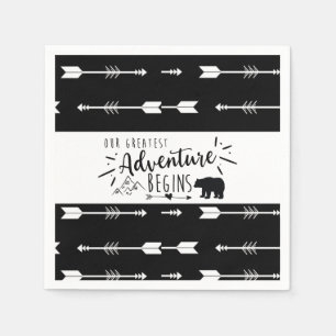 Bear Our Greatest Adventure Black and White arrow Napkin