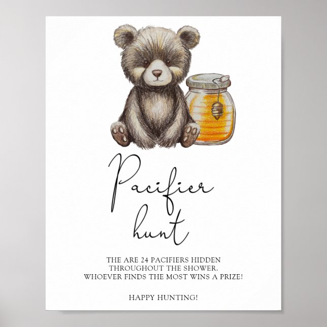 Bear - pacifier hunt baby shower game poster (Front)