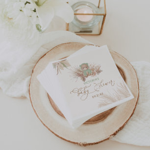 Bear Pampas Baby Shower Sage Green Napkin