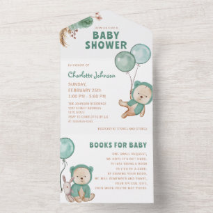 Bear Pampas Gender Neutral Boho Baby Shower All In One Invitation