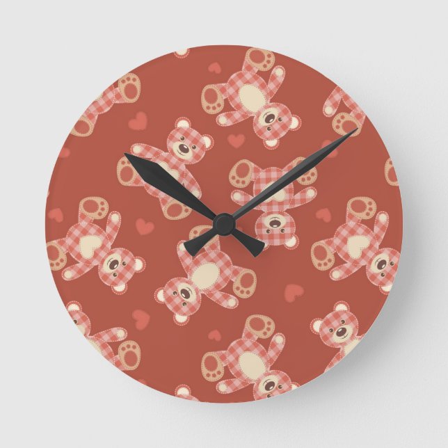 bear patchwork pattern round clock (Front)