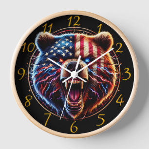 Bear Patriot: A Flag-Bearing Furry Friend Clock