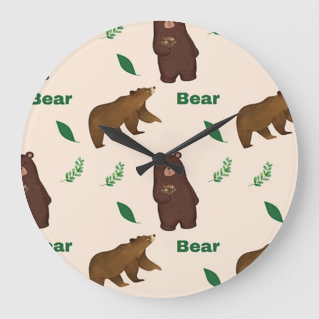 Bear pattern on pink large clock (Front)