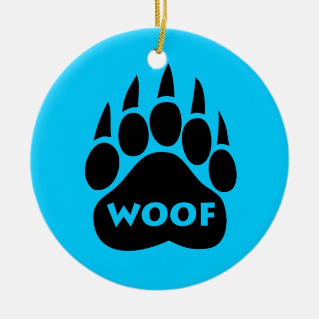 Bear Paw Gay Pride "WOOF" Round Christmas Ornament (Front)