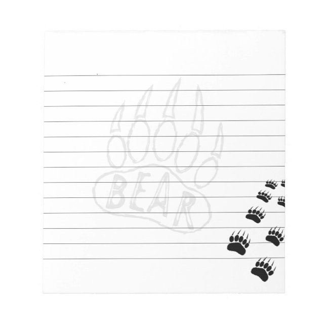 Bear Paw Print Drawing Lined Notepad (Front)