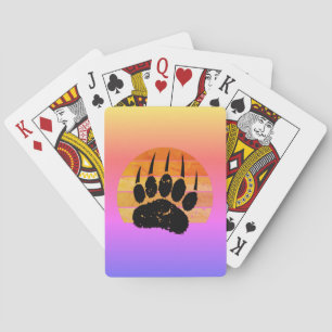 Bear Paw Print On Vintage Sunset Playing Cards