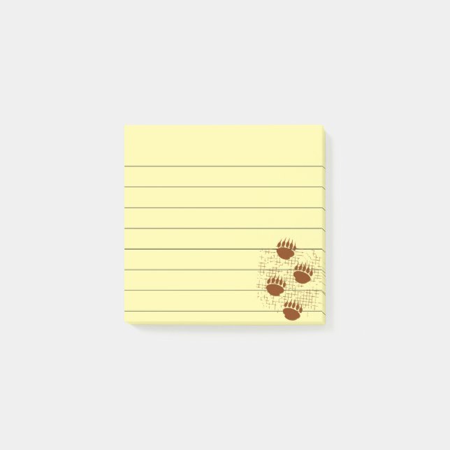 Bear Paw Prints Distressed Background Lined 3x3 Post-it Notes (Front)