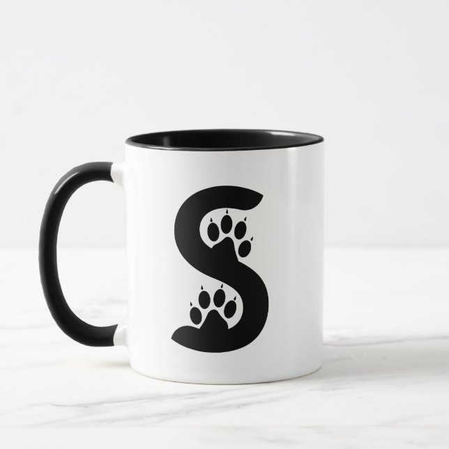 Bear Paw Prints Letter S monogram Mug (Left)