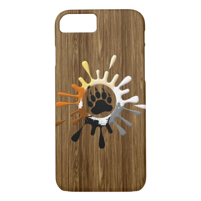 Bear Paw Splash Bear Pride Colours on wood print Case-Mate iPhone Case (Back)